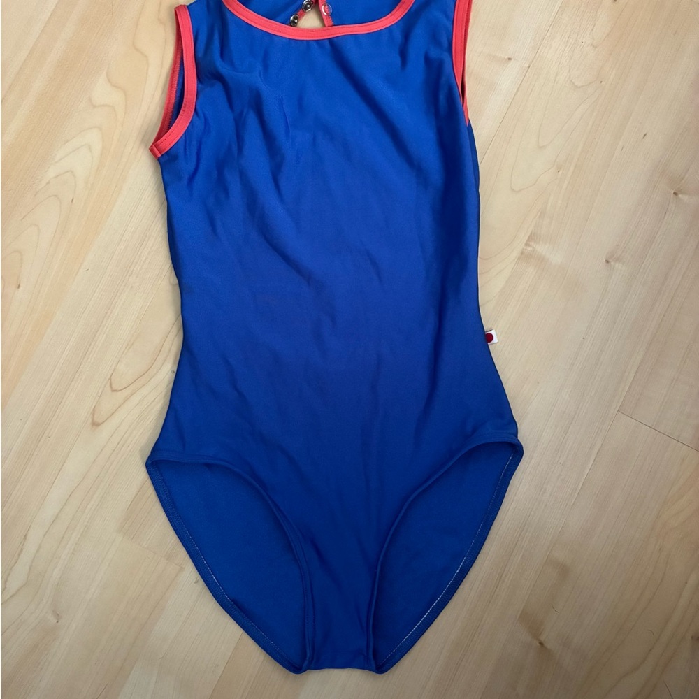Blue Sleeveless Yumiko Larissa Leotard with Red Trim XS